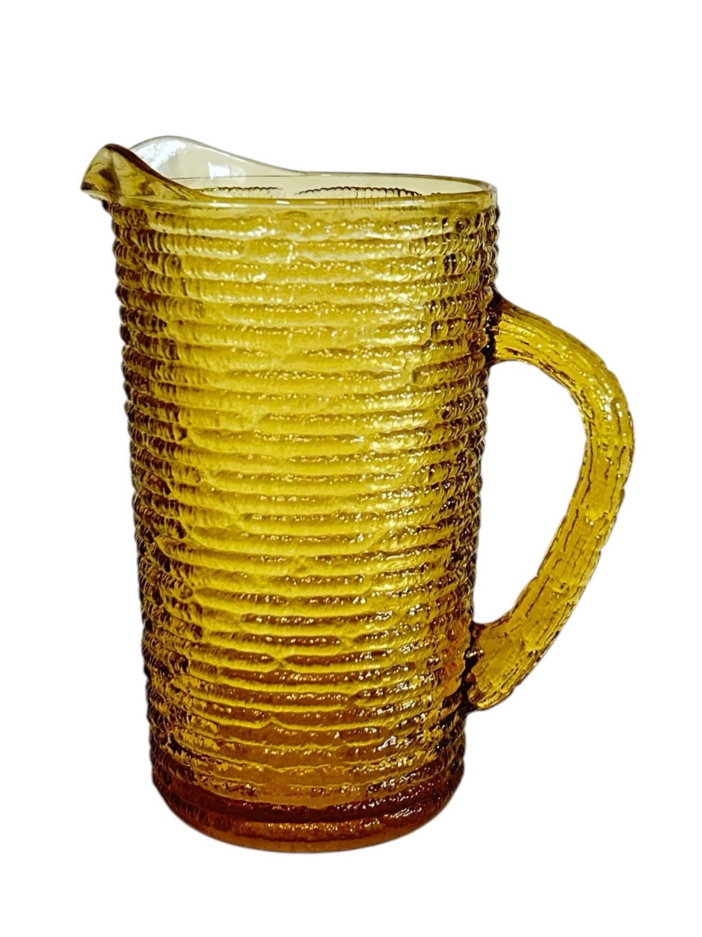 Midcentury Anchor Hocking SORENO GOLD Juice Pitcher Amber Bark